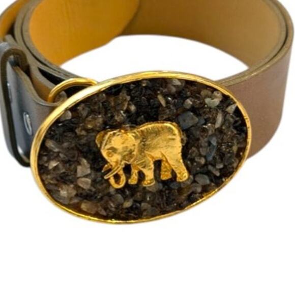 Swanky Belts Elephant Stone Buckle Leather Belt Medium 33-37 main image 5